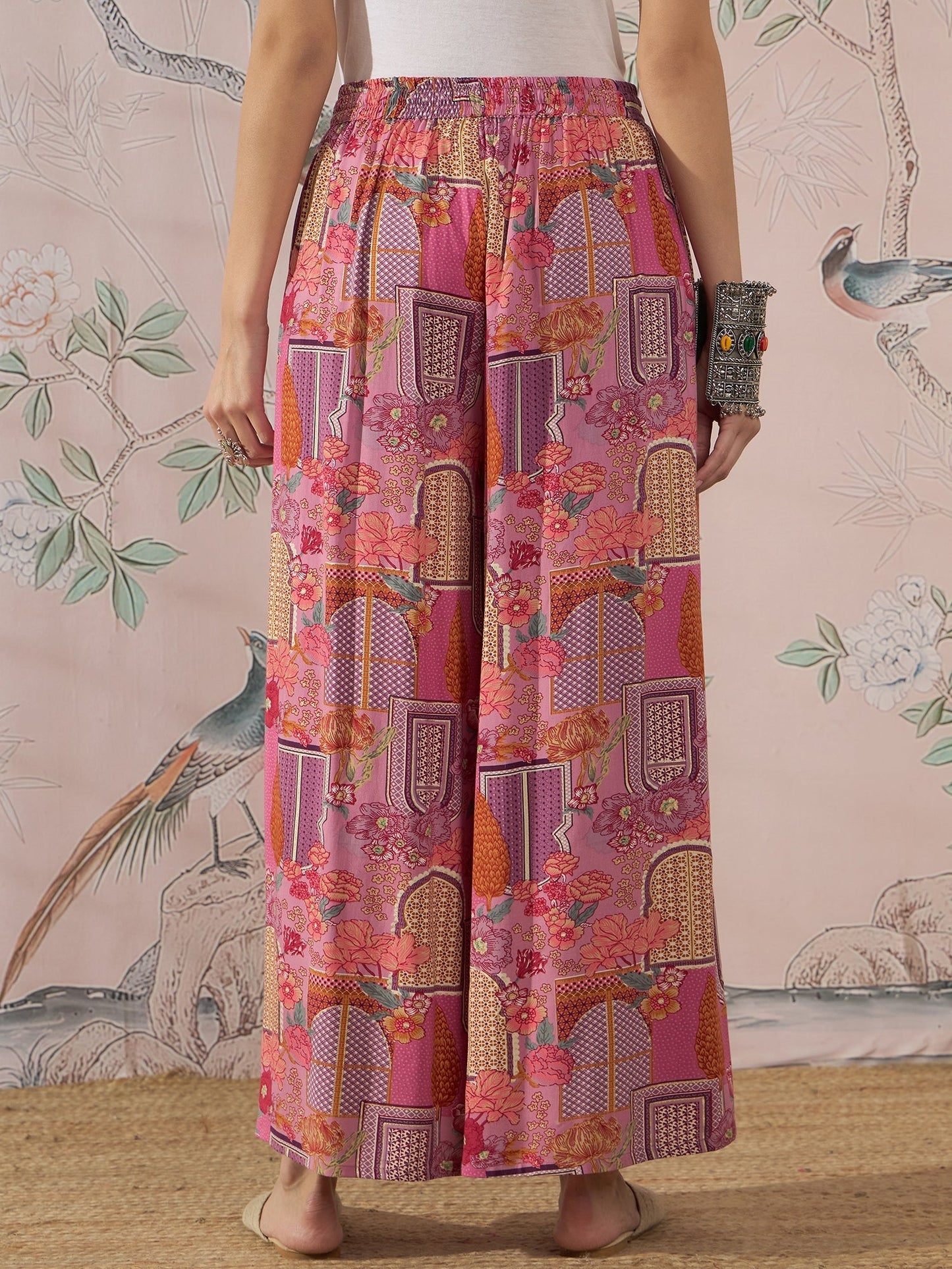 InWeave Dull Pink Window Palazzo - Swadesiicart