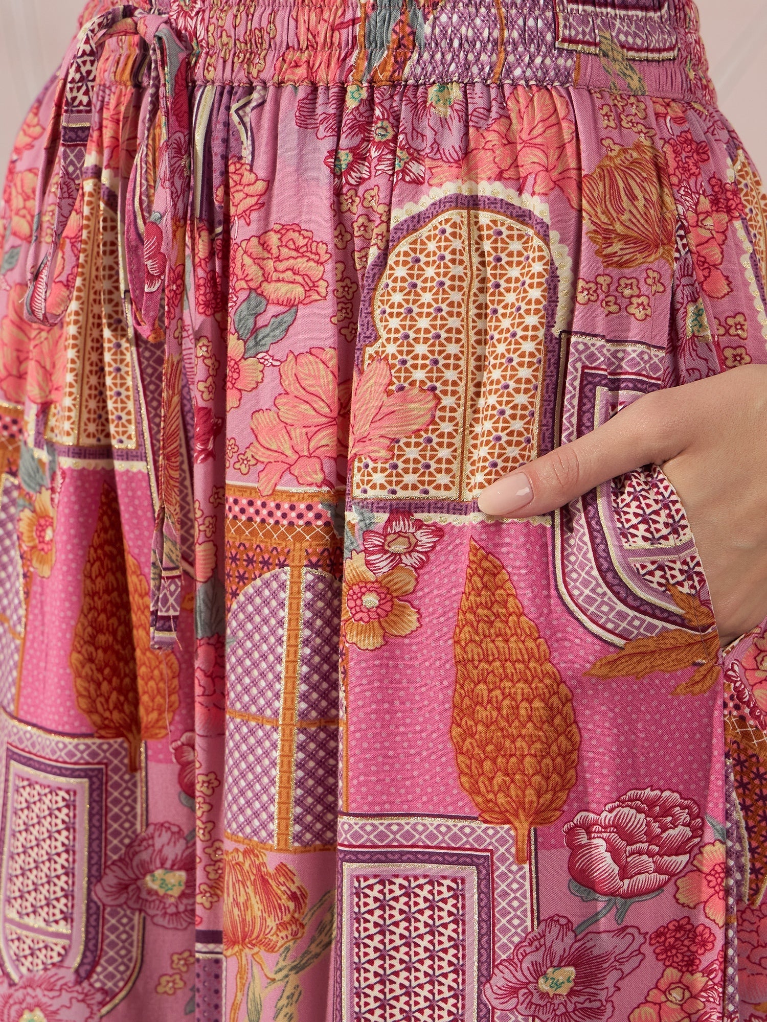InWeave Dull Pink Window Palazzo - Swadesiicart