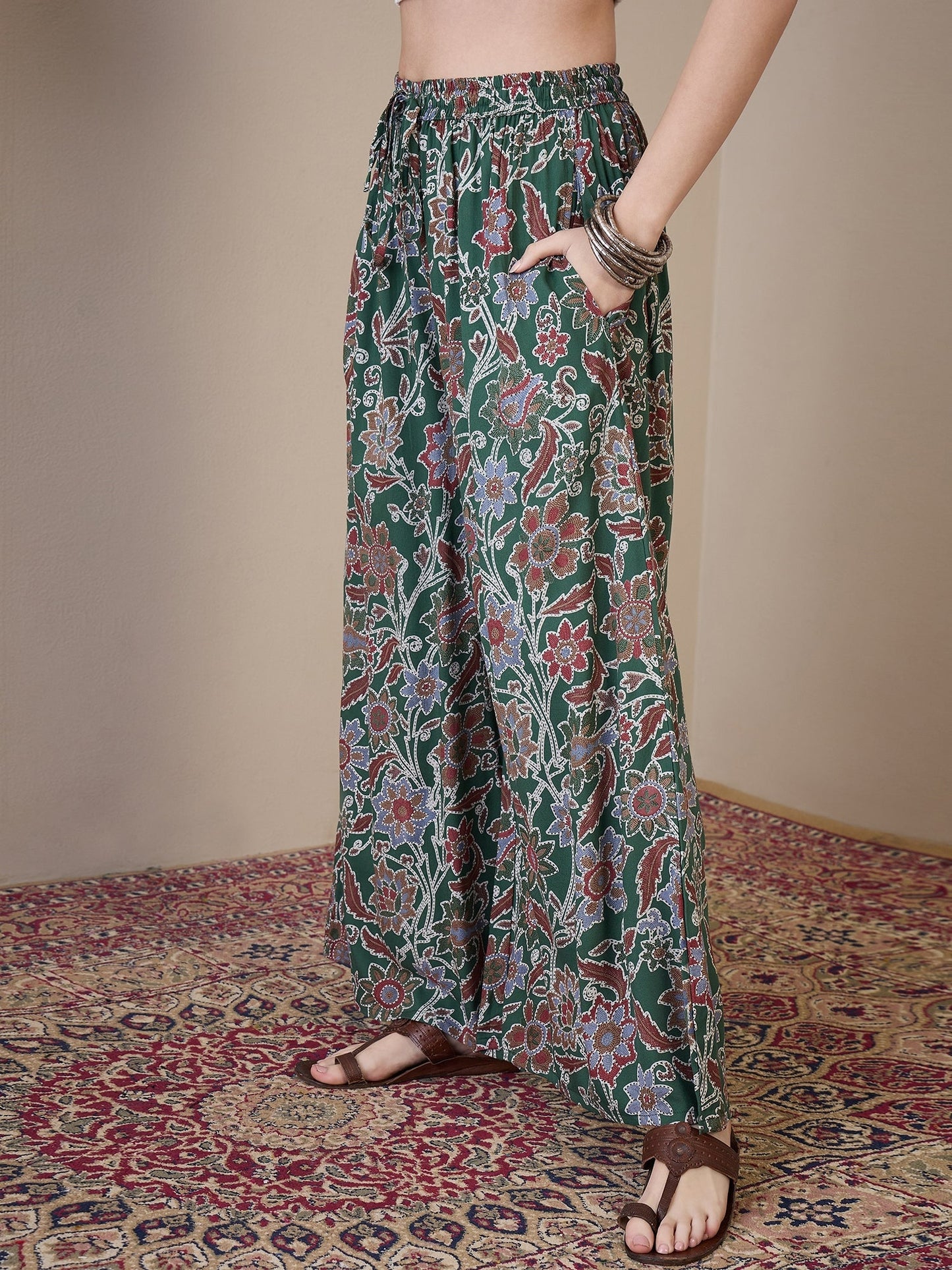 InWeave Green Big Jaal Palazzo - Swadesiicart