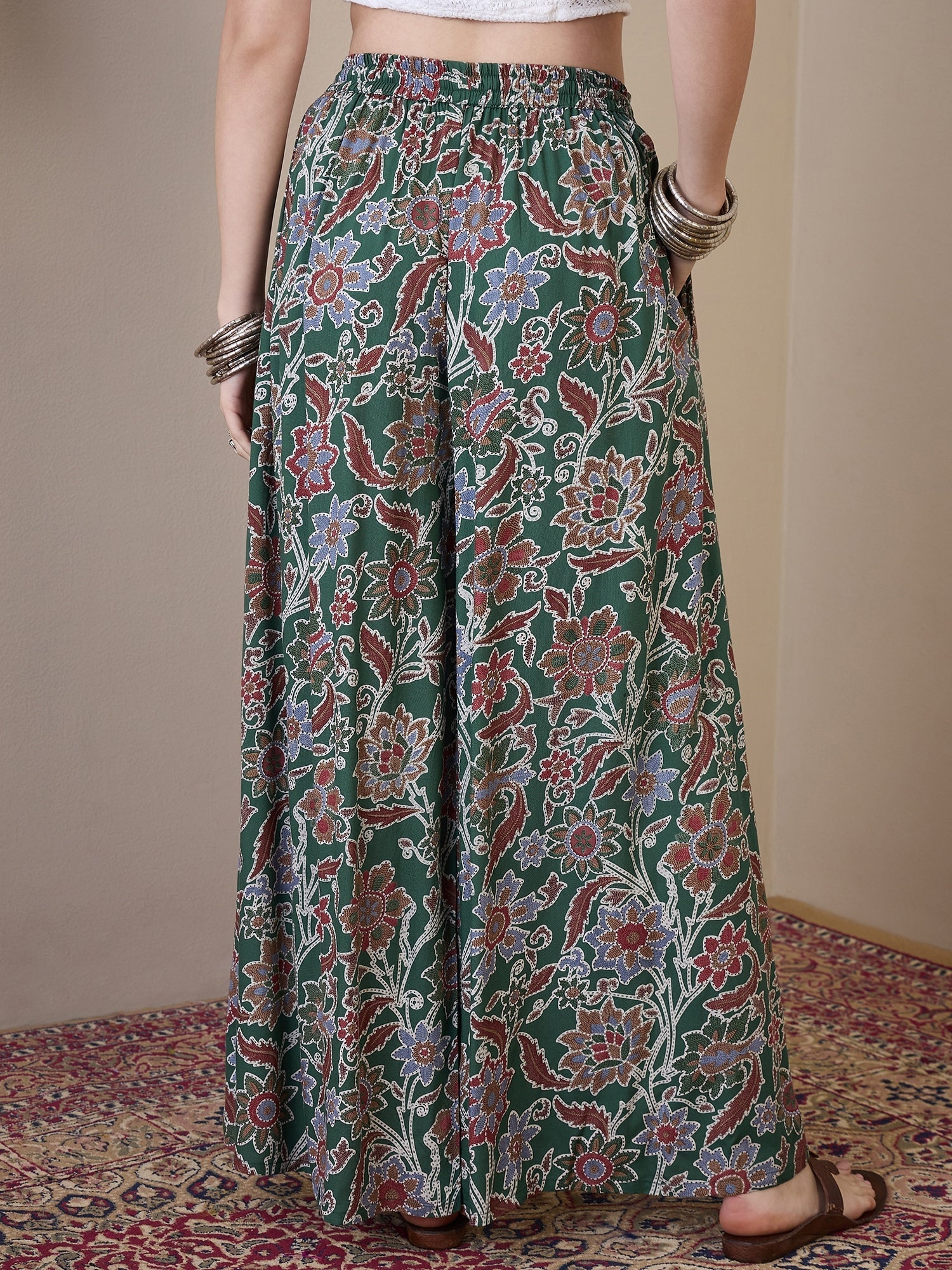 InWeave Green Big Jaal Palazzo - Swadesiicart