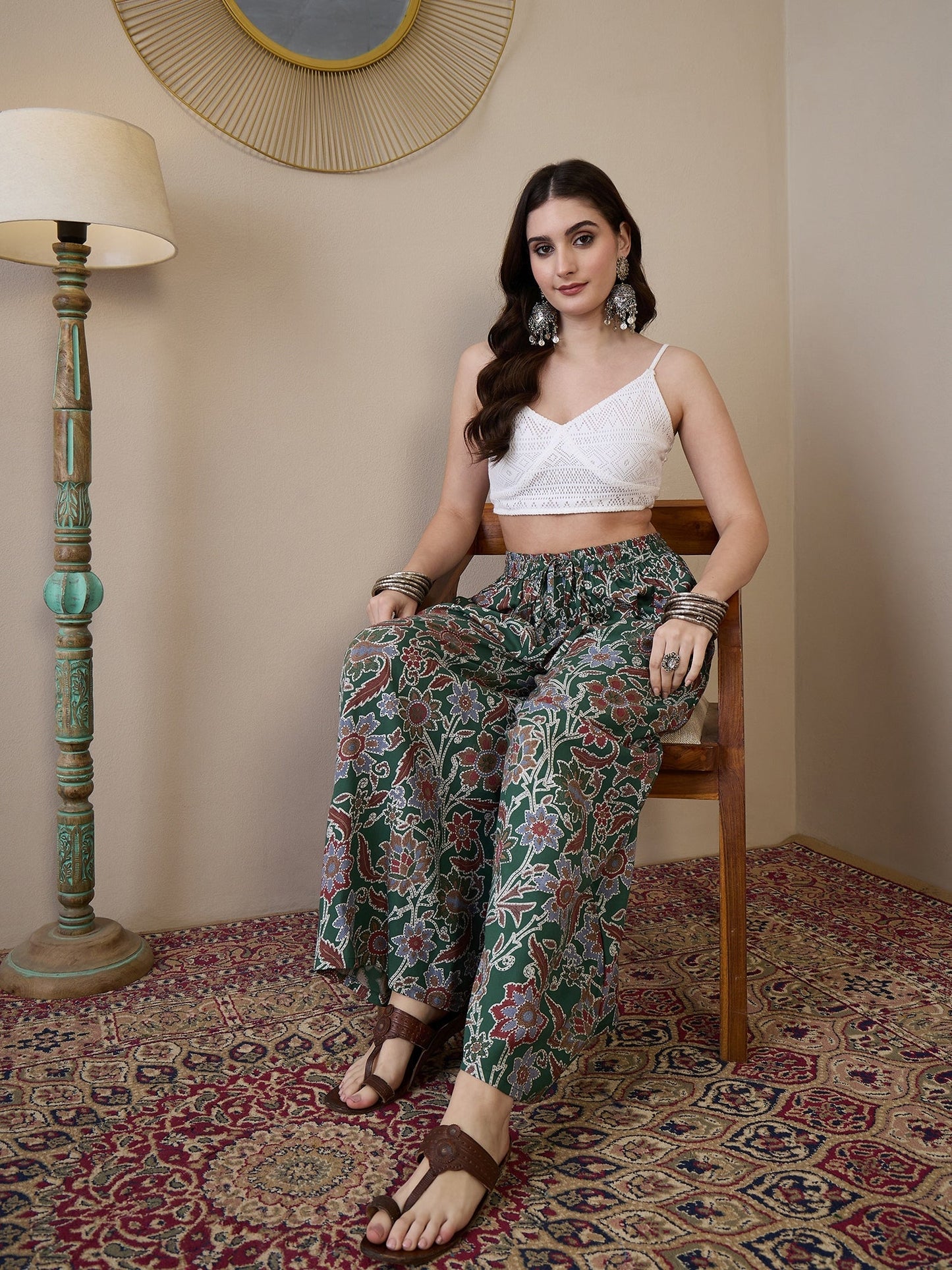 InWeave Green Big Jaal Palazzo - Swadesiicart