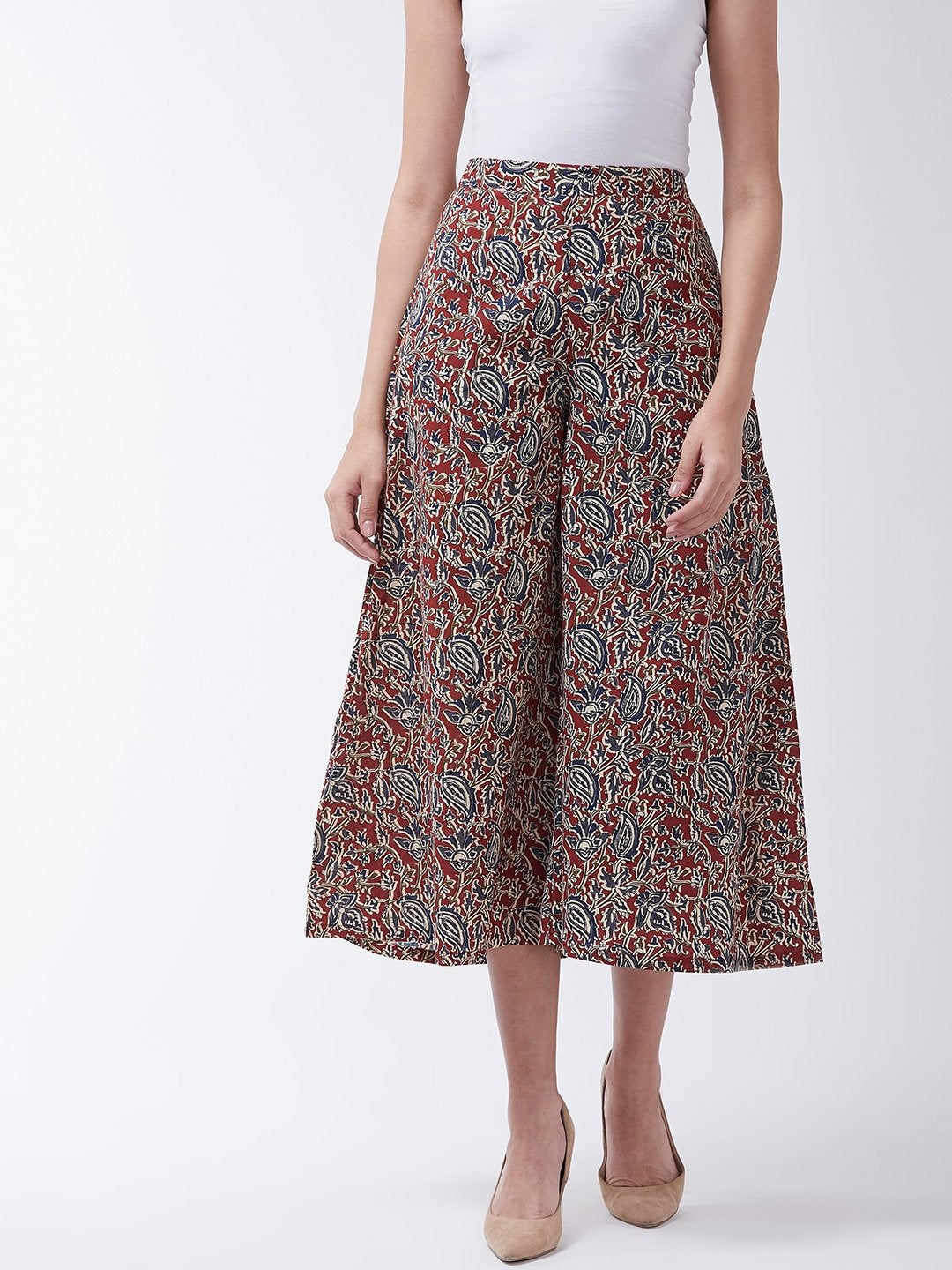 InWeave Women's Maroon Kalamkari Palazzo - Swadesiicart