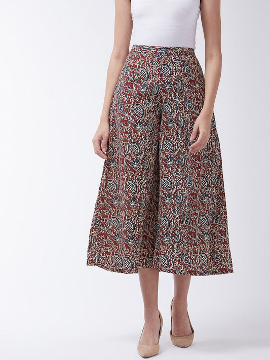 InWeave Women's Maroon Kalamkari Palazzo - Swadesiicart