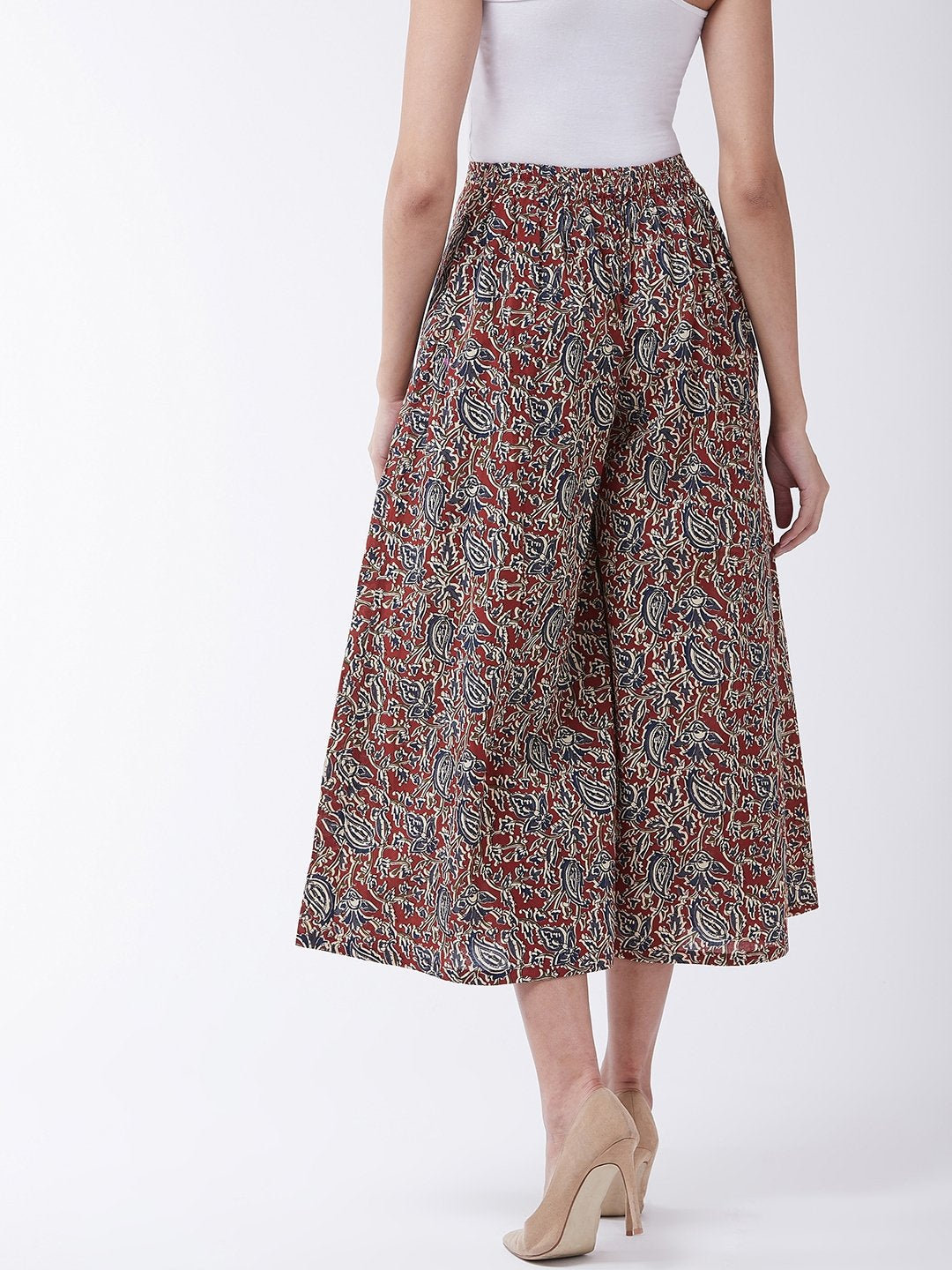 InWeave Women's Maroon Kalamkari Palazzo - Swadesiicart