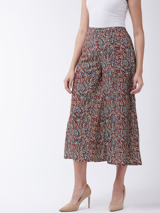 InWeave Women's Maroon Kalamkari Palazzo - Swadesiicart