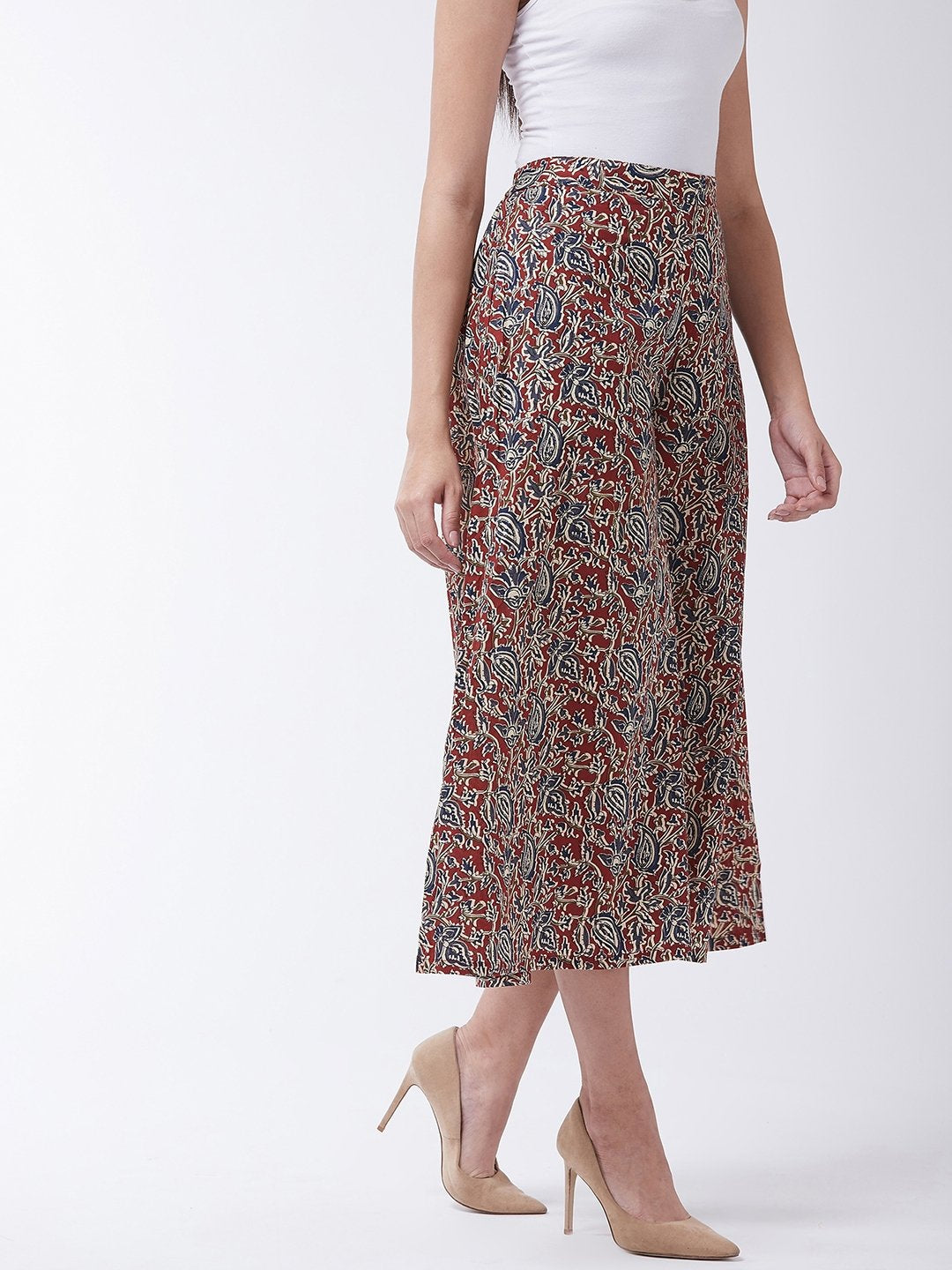 InWeave Women's Maroon Kalamkari Palazzo - Swadesiicart