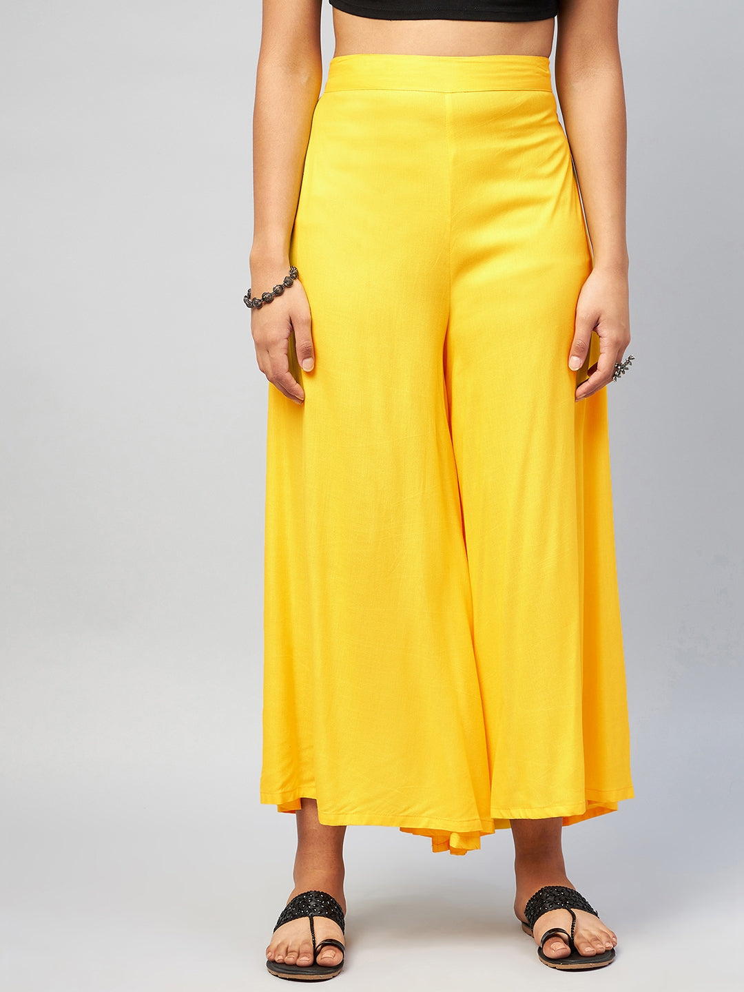 InWeave Women's Solid Yellow Palazzo - Swadesiicart