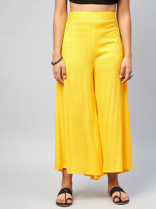 InWeave Women's Solid Yellow Palazzo - Swadesiicart
