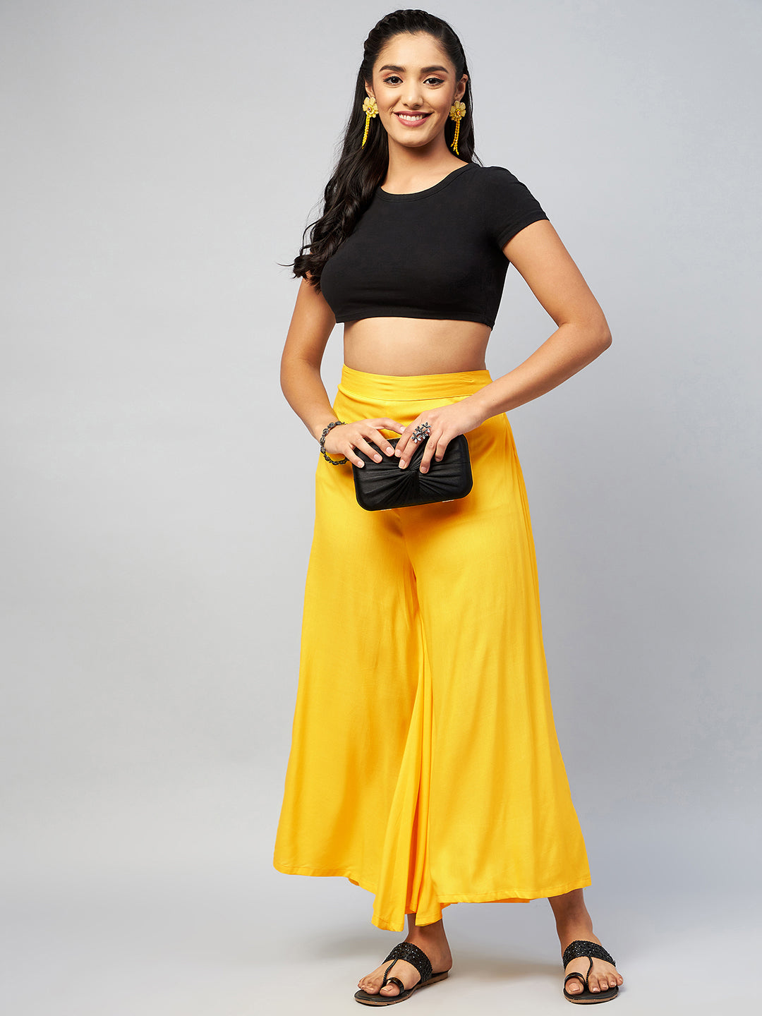 InWeave Women's Solid Yellow Palazzo - Swadesiicart