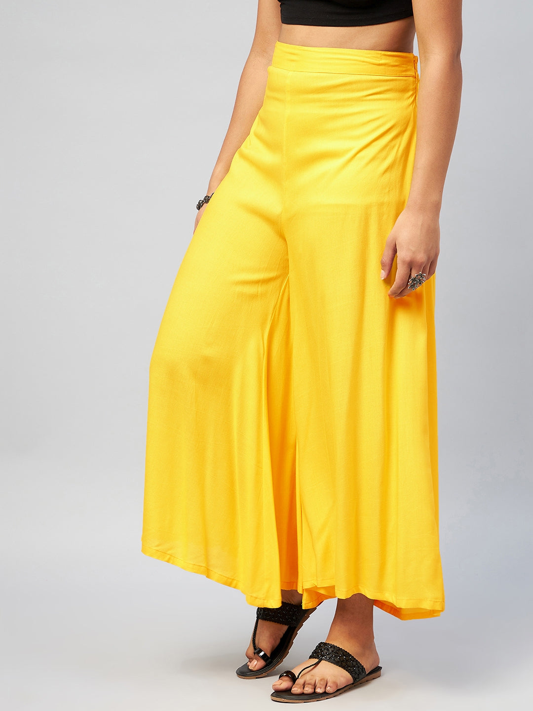 InWeave Women's Solid Yellow Palazzo - Swadesiicart