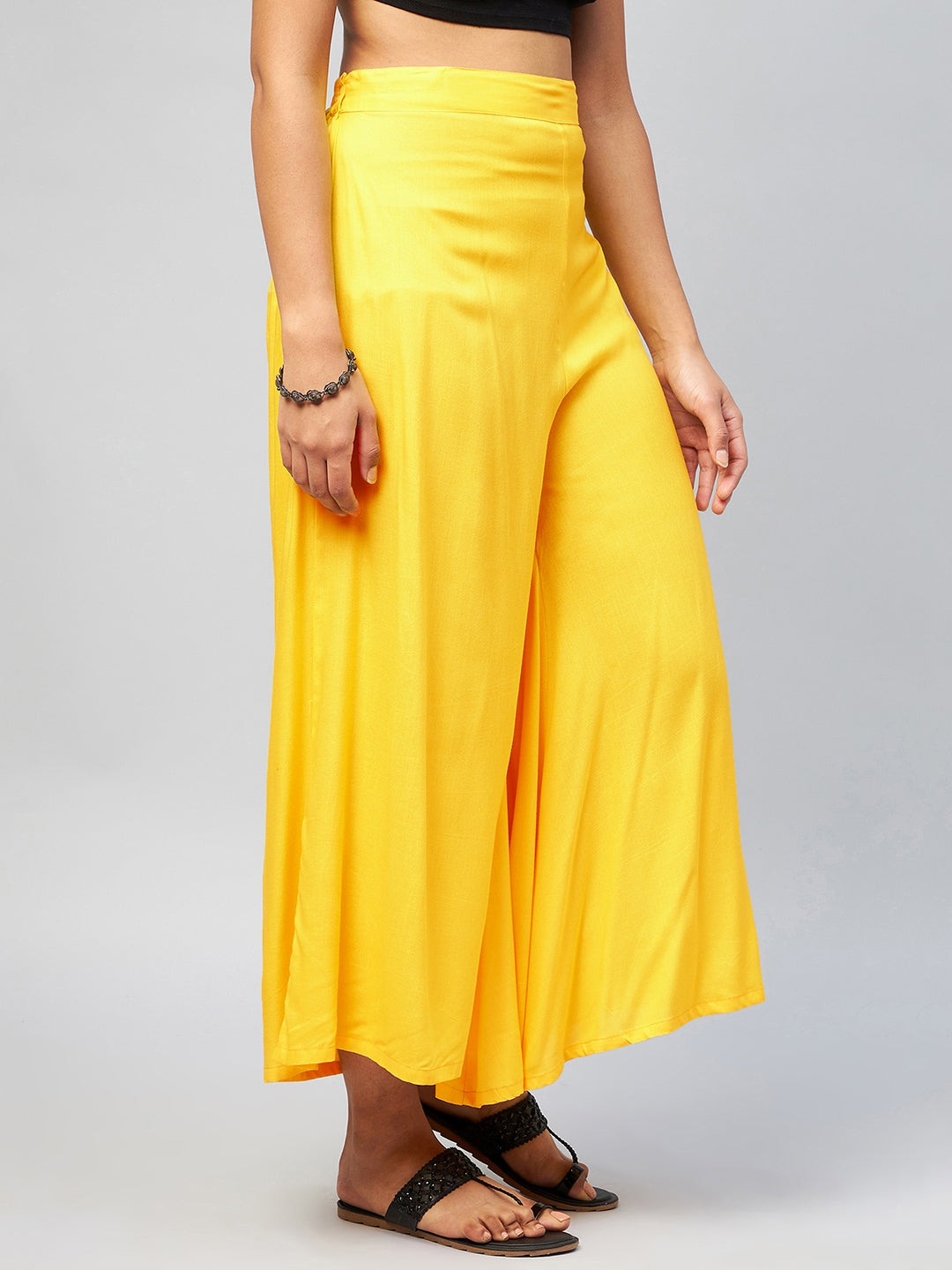 InWeave Women's Solid Yellow Palazzo - Swadesiicart