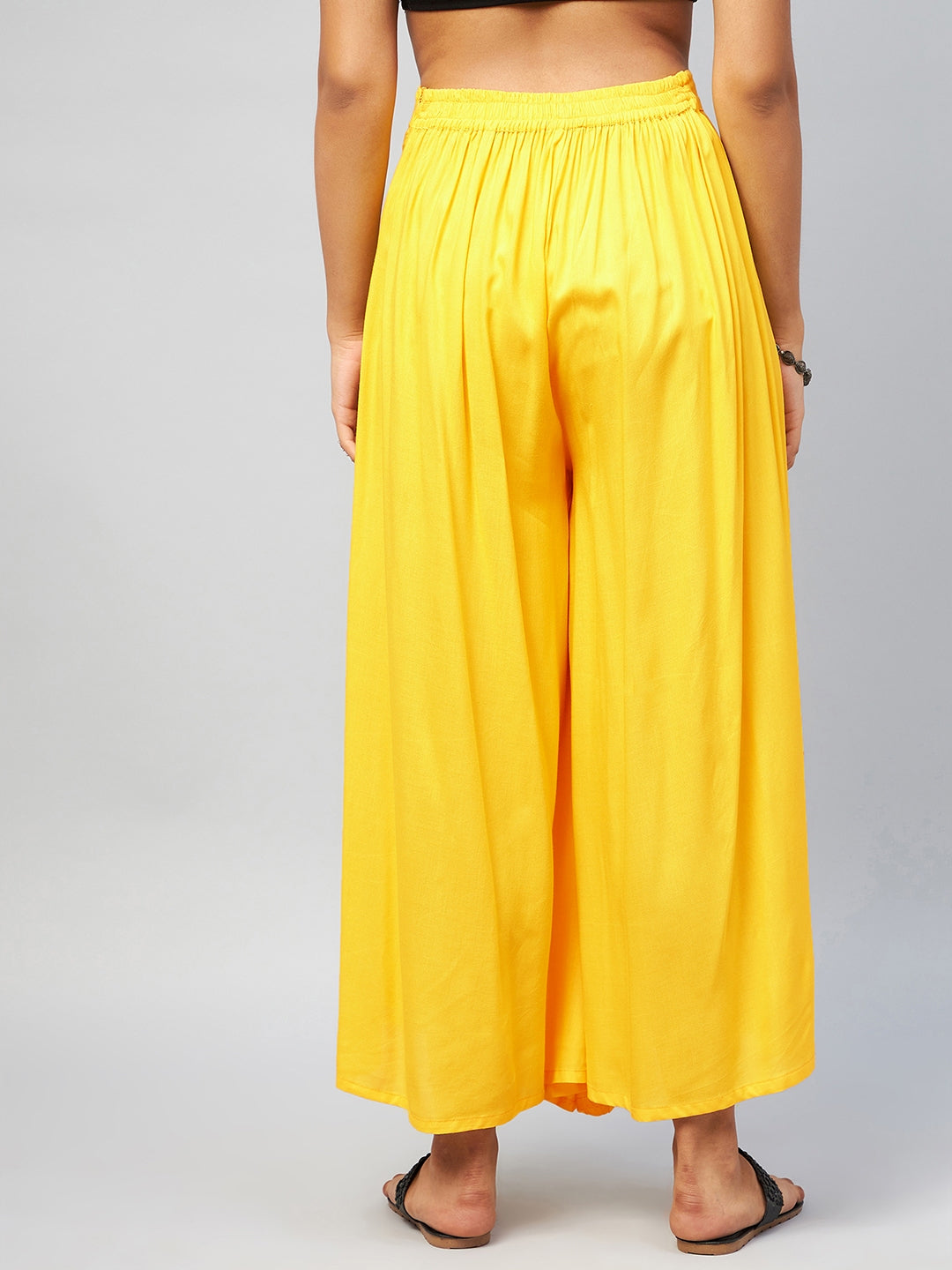 InWeave Women's Solid Yellow Palazzo - Swadesiicart