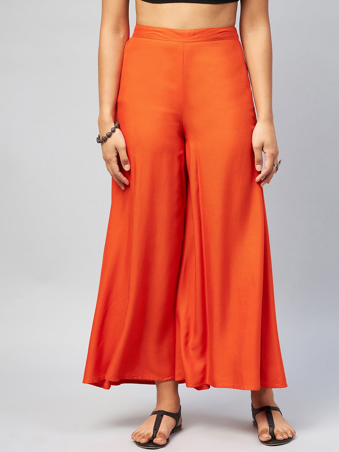 InWeave Solid Orange Palazzo - Swadesiicart