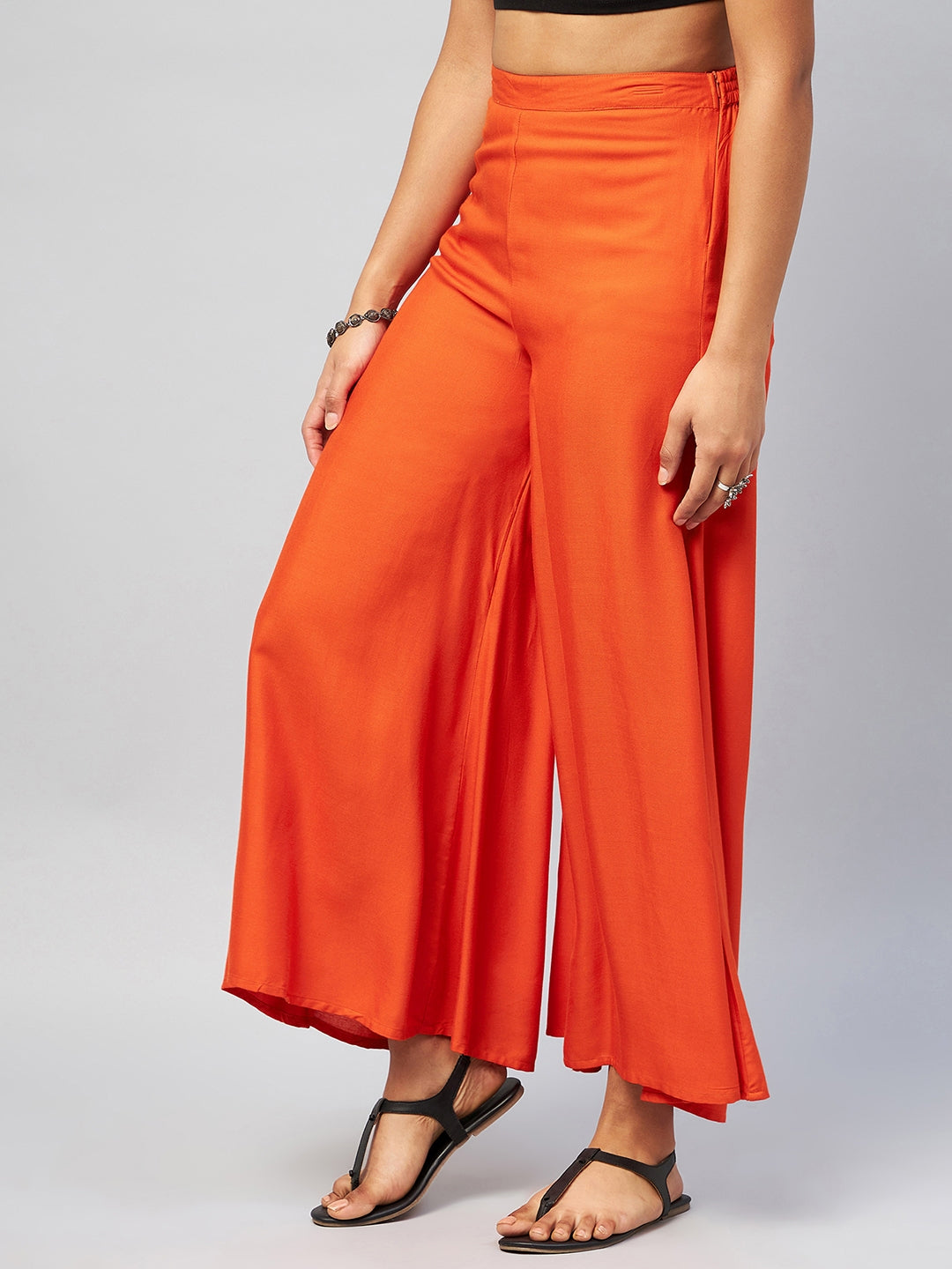 InWeave Solid Orange Palazzo - Swadesiicart