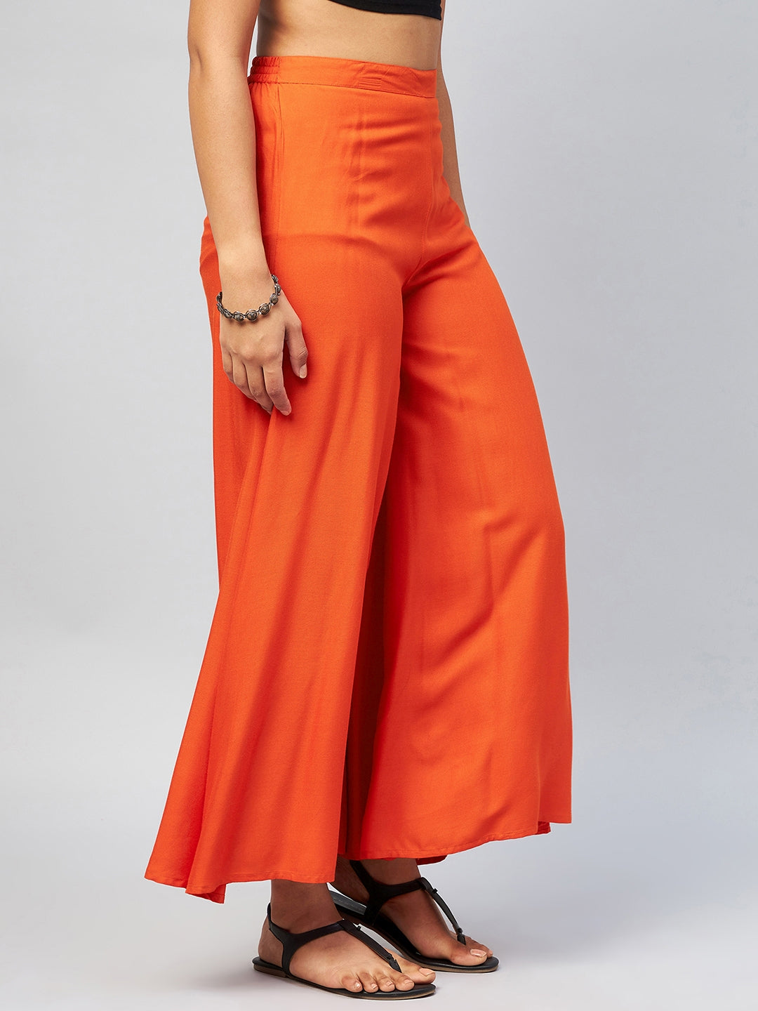 InWeave Solid Orange Palazzo - Swadesiicart
