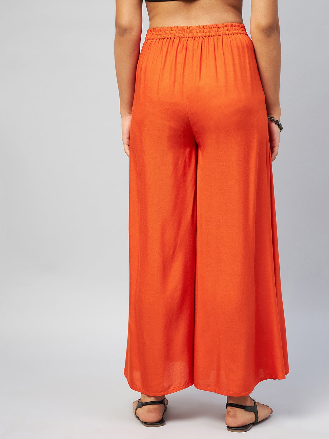 InWeave Solid Orange Palazzo - Swadesiicart