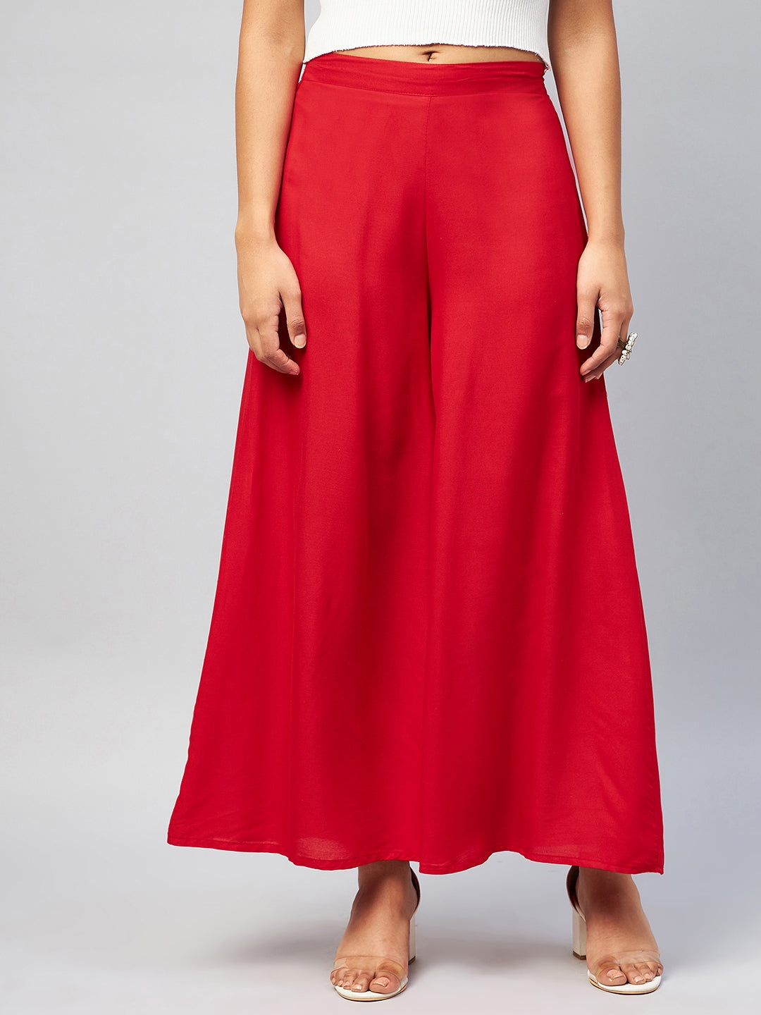 InWeave Solid Red Palazzo - Swadesiicart