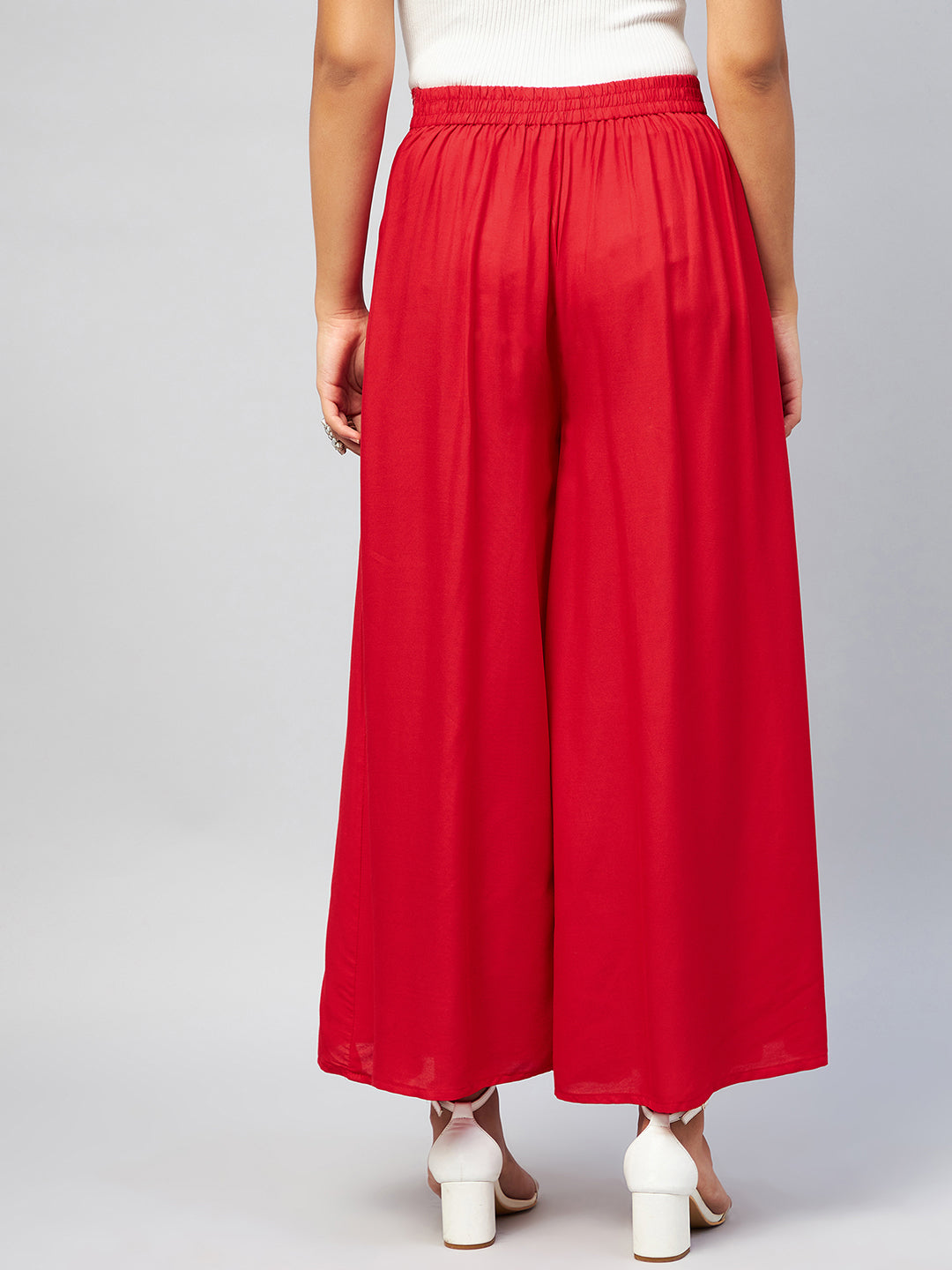 InWeave Solid Red Palazzo - Swadesiicart