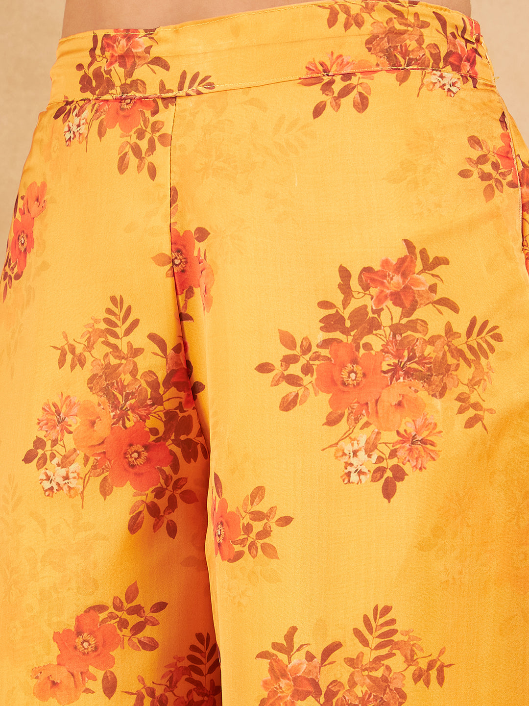 InWeave Mustard Rose Printed Organza Palazzo - Swadesiicart
