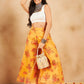 InWeave Mustard Rose Printed Organza Palazzo - Swadesiicart
