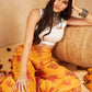 InWeave Mustard Rose Printed Organza Palazzo - Swadesiicart