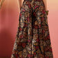InWeave Black Grey Leaf Print Foil Palazzo - Swadesiicart