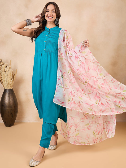 InWeave White Peach Floral Print Organza Dupatta - Swadesiicart