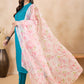 InWeave White Peach Floral Print Organza Dupatta - Swadesiicart