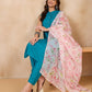 InWeave White Peach Floral Print Organza Dupatta - Swadesiicart