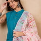 InWeave White Peach Floral Print Organza Dupatta - Swadesiicart