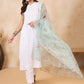 InWeave Teal Bird Print Organza Dupatta - Swadesiicart