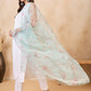 InWeave Teal Bird Print Organza Dupatta - Swadesiicart