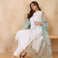 InWeave Teal Bird Print Organza Dupatta - Swadesiicart