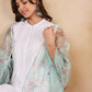InWeave Teal Bird Print Organza Dupatta - Swadesiicart