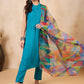 InWeave Green Big Abstract Print Organza Dupatta - Swadesiicart