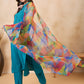 InWeave Green Big Abstract Print Organza Dupatta - Swadesiicart