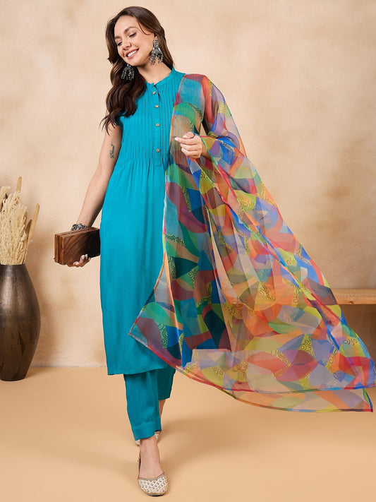 InWeave Green Big Abstract Print Organza Dupatta - Swadesiicart