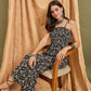 InWeave Black Damask Print Strappy Jumpsuit - Swadesiicart