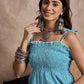 InWeave Cyan Blue Small Check Strappy Jumpsuit - Swadesiicart