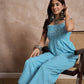 InWeave Cyan Blue Small Check Strappy Jumpsuit - Swadesiicart