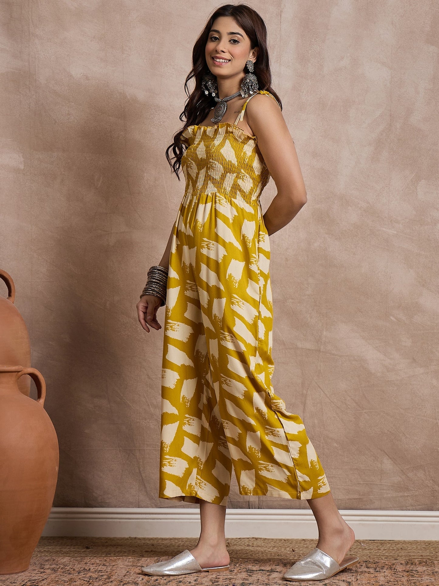 InWeave Honey Yellow Beige Strappy Jumpsuit - Swadesiicart