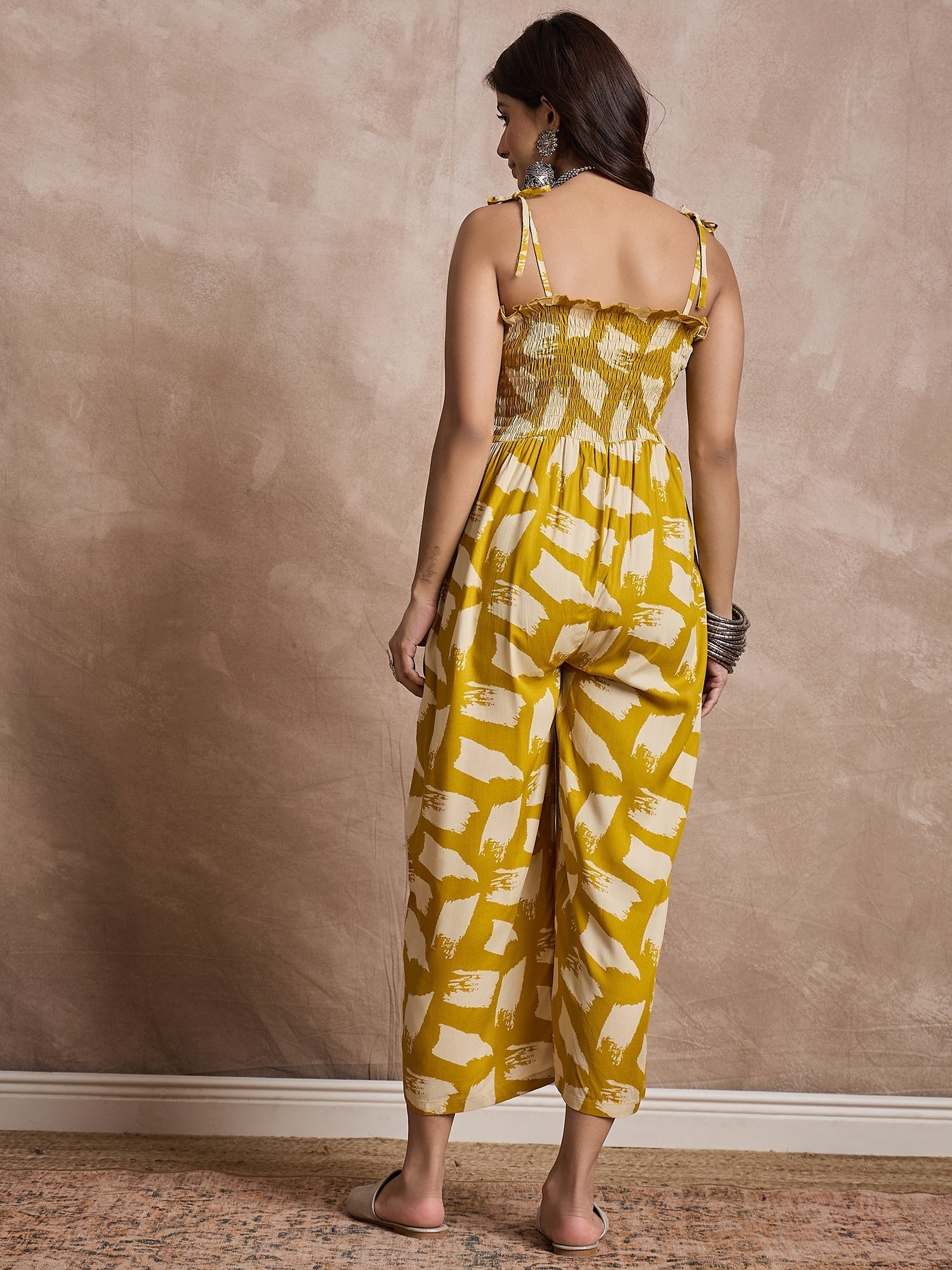 InWeave Honey Yellow Beige Strappy Jumpsuit - Swadesiicart