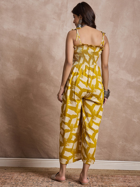 InWeave Honey Yellow Beige Strappy Jumpsuit - Swadesiicart