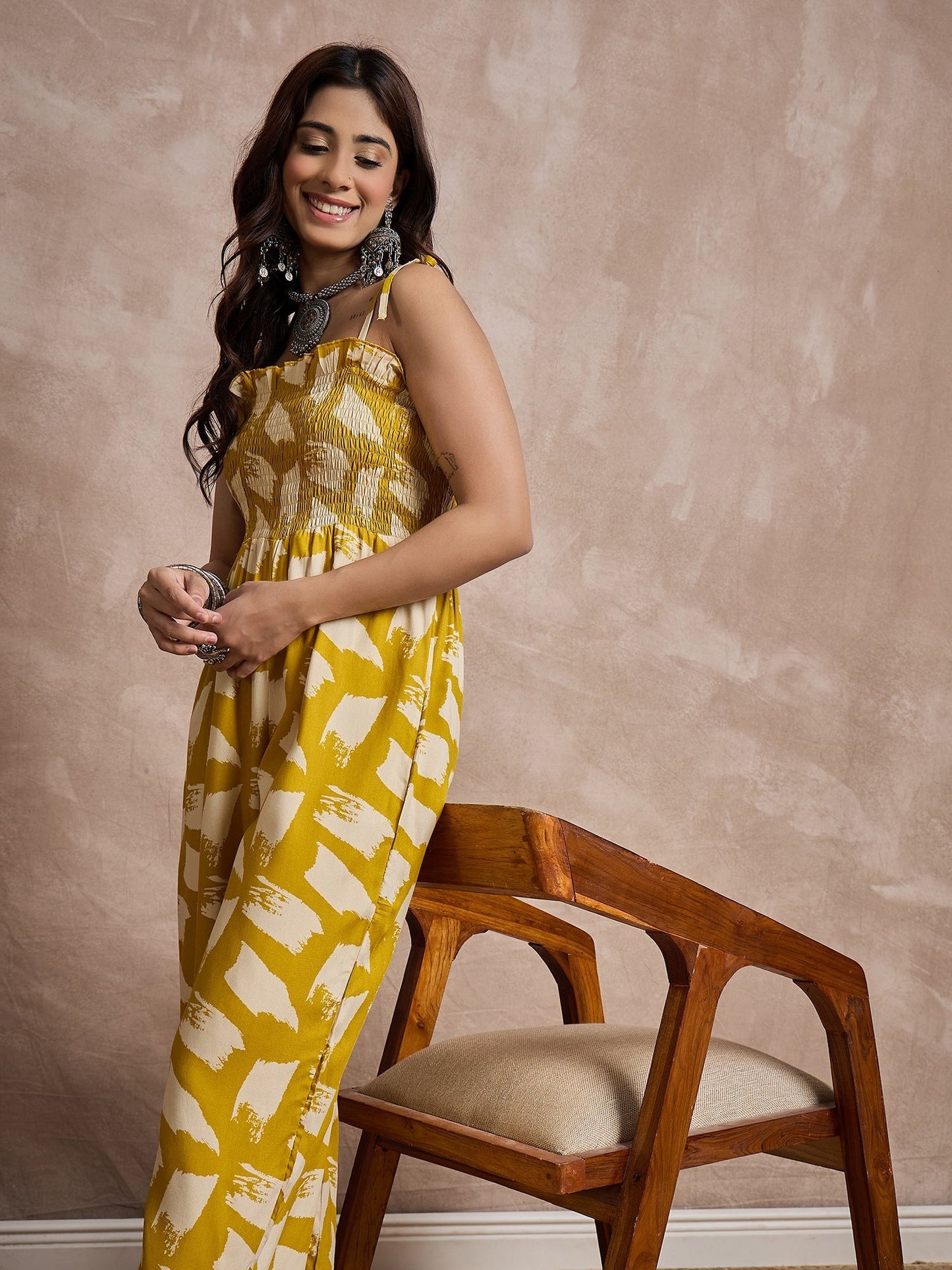 InWeave Honey Yellow Beige Strappy Jumpsuit - Swadesiicart