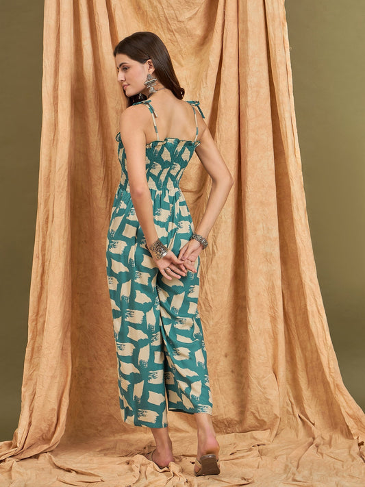 InWeave Marin Teal Beige Strappy Jumpsuit - Swadesiicart