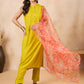 InWeave Orange Big Floral Organza Dupatta - Swadesiicart