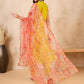 InWeave Orange Big Floral Organza Dupatta - Swadesiicart