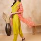 InWeave Orange Big Floral Organza Dupatta - Swadesiicart
