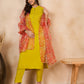 InWeave Orange Big Floral Organza Dupatta - Swadesiicart