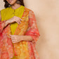 InWeave Orange Big Floral Organza Dupatta - Swadesiicart